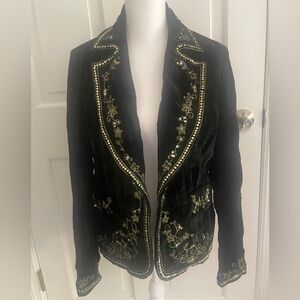 Katherine Barclay Black Velvet Blazer with Gold Embroidery